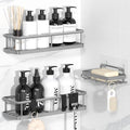 YASONIC Shower Caddy Adhesive, No Drill Bathroom Shower Organizers, with Removable Hooks and Soap Holder, Rust Proof Shower Shelves, Wall-Mounted Shower Holder, 3 Pack, Grey