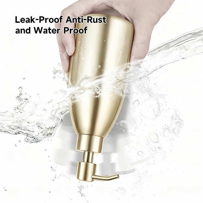 304 Stainless Steel Soap Dispenser 16oz Rust-Proof Liquid Soap Pump Bottle for Kitchen or Bathroom Countertop Hand Dish Lotion Leak-Proof (Champagne Gold)