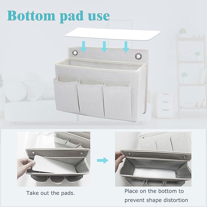 Someteth 2-Pack Wall Hanging Organizer Bag/Hanging Baskets with Large Mesh Compartment & 3 Pockets，Over the Door Organizer Space Saving Storage for Bedroom,RV Camper, Closet (White-2 Pack)