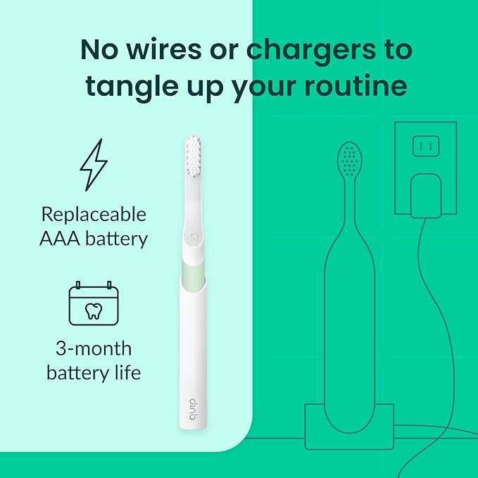 Quip Sonic Electric Toothbrush for Adults - Time Travel & Soft Bristles with Travel Case & Replacement Brush Head - 3 Month Battery Life, Plastic Handle - Sage