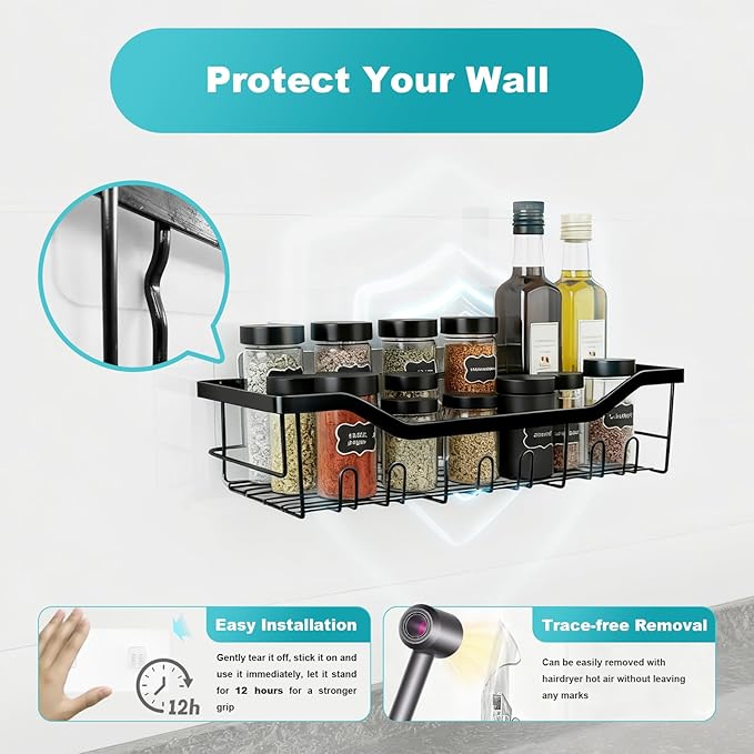 Shower Caddy with Hooks,Shower Shelf - 201 Stainless Steel Shower Rack,Anticorrosive,Rust-proof and Waterproof Bathroom Shelvs Storage and Organization - Black Shower Shelves