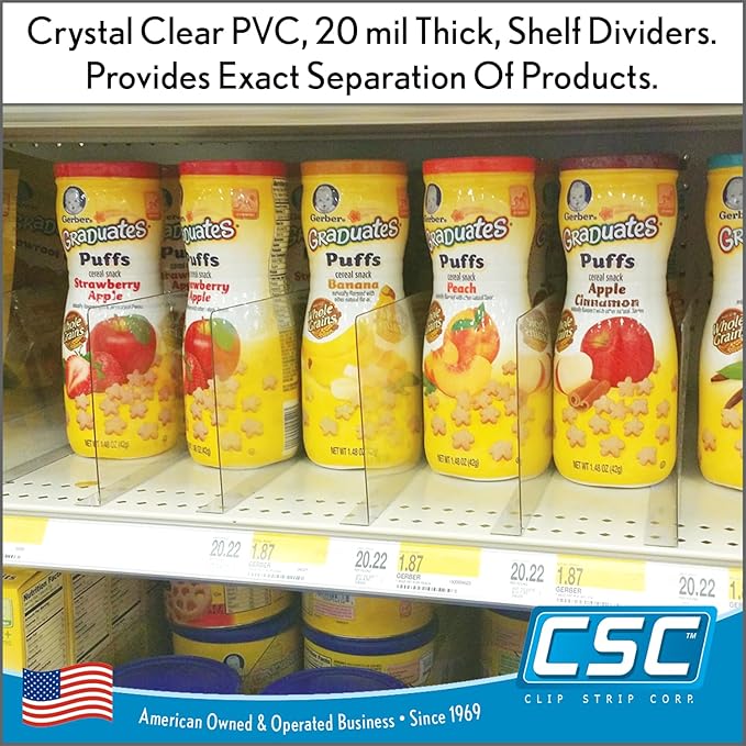 Clear Plastic Shelf Divider 3" H x 9-9/16" L with Adhesive Mount by ClipStrip | 20 mil Thick | Crystal Clear PVC Retail Shelf Separator | Item SD-3010, Pack of 50