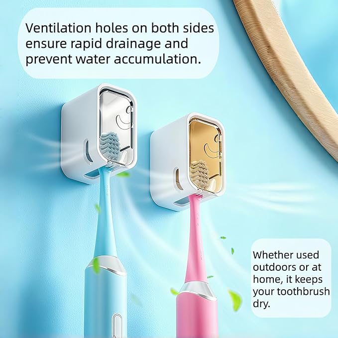 Toothbrush Holders for Bathroom, Travel Toothbrush Head Covers Caps Wall Mounted Toothbrush Holder Single Slot Toothbrush Dispenser Storage Organizer for Travel, Camping, Family, Business 2 PCS