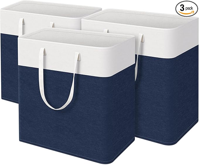 laundry basket 3-Pack, laundry hamper, Hamper with handles, collapsible laundry baskets, Waterproof dirty clothes hamper, Towel Storage for Home or Dorm, 100L-Blue
