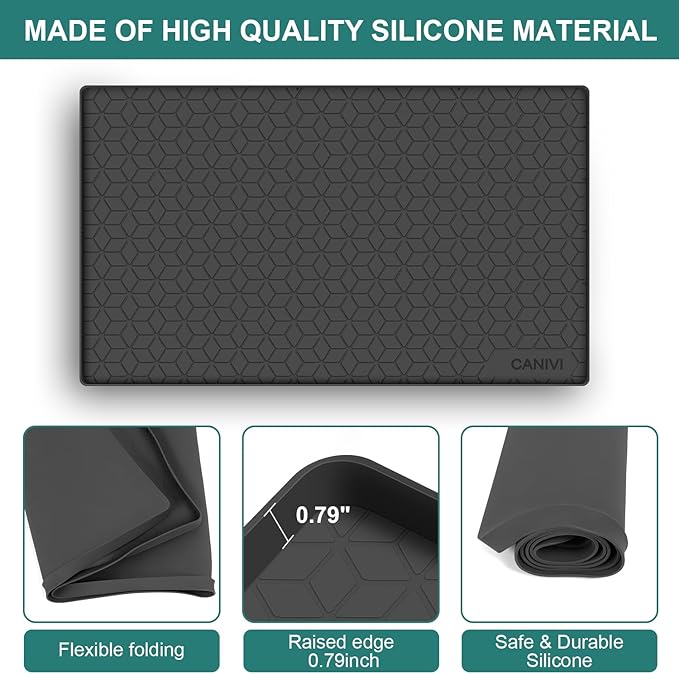 Under Sink Mat, 34" x 22" Waterproof Silicone Under Sink Tray for Kitchen & Laundry Cabinets, Kitchen Cabinet Shelf Protector, Up to 3.3 Gallons Liquid, Fits 36 inch Standard Cabinet(Grey)