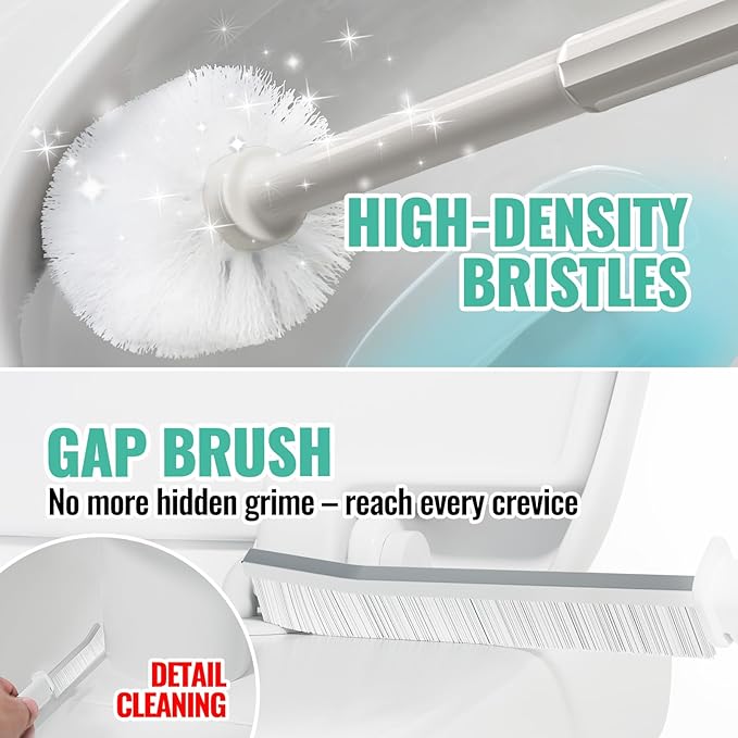 2PACK 4 in 1 Toilet Brush and Plunger Set with Crevice Cleaning Brush, Toilet Plunger and Brush Set with Extra Long Handle, Plungers for Bathroom Accessories, Toilet Plunger with Holder, Light Gray