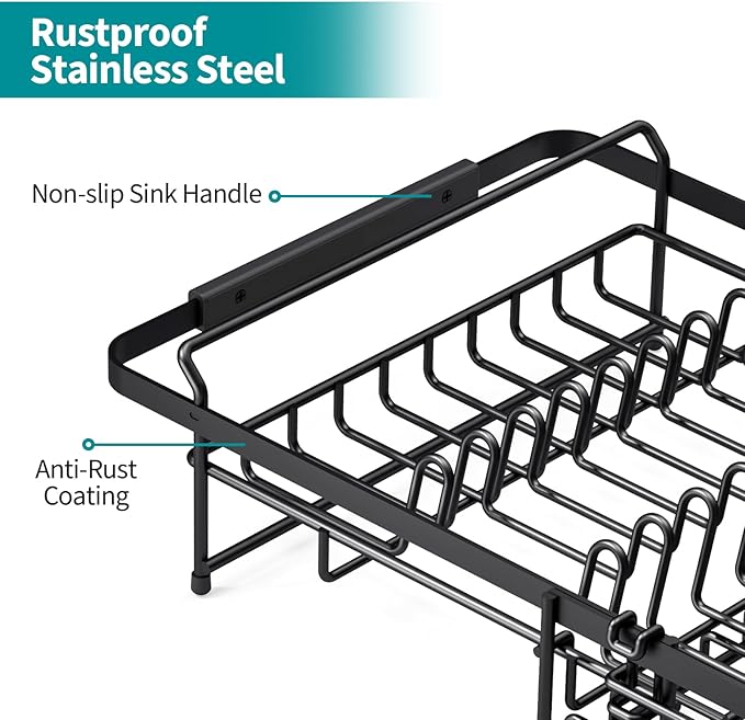 Expandable in Sink Dish Drying Rack - Adjustable Dish Rack Over Sink, Rustproof Dish Drainer for Kitchen Counter, Dish Strainer with Utensil Holder, Fit Kitchen for 13"-18"