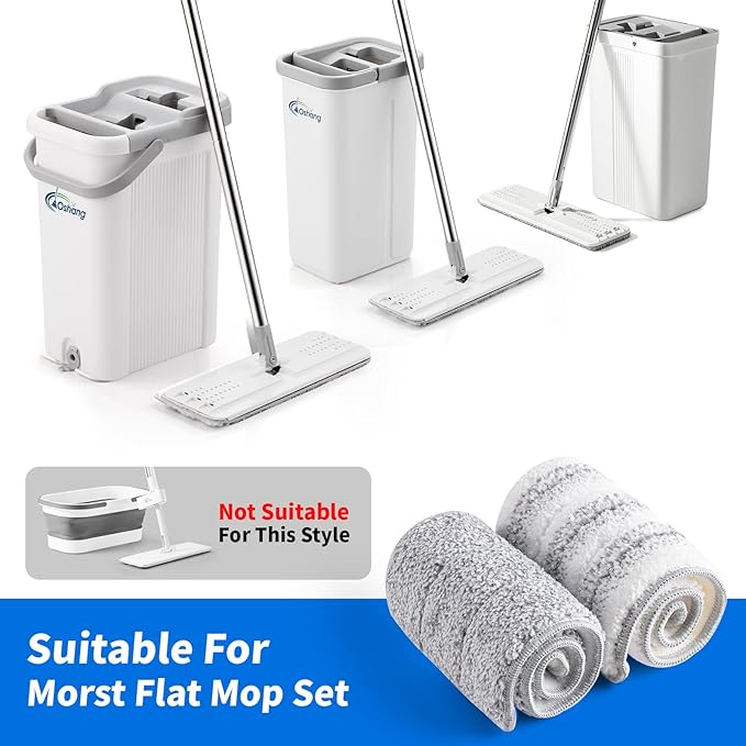 Oshang Flat Mop Head Refill, 13" X 4.9" Flat Mop Pads, Microfiber Mop Pads Flat Mop Replacement Heads (White and Grey)