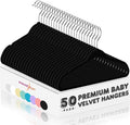 HOUSE DAY 11 Inch Velvet Baby Hangers 50 Pack Black, Premium Kids Hangers for Children/Infant/Toddler Clothes, Durable Non Slip Small Baby Felt Hanger for Closet, Ideal for Everyday Use