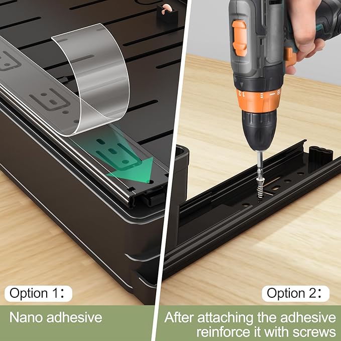 2 Pack Pull Out Cabinet Organizers Expandable (13''-19''), Plastic Slide Out Drawers for Kitchen, Bathroom, Pantry, Under Sink Storage, Pull Out Drawers Fixed with Adhesive Nano Film (Black)
