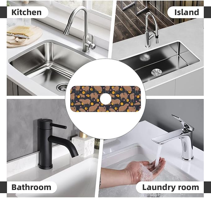 Capybara Doodle Botanical Circle Wildlife Kitchen Sink Splash Guard Faucet Mat Super Absorbent Fast Drying Mat Sink Gadgets-Fast Drying Pad Sink Mat For Kitchen Bathroom (15" X 5.5" )