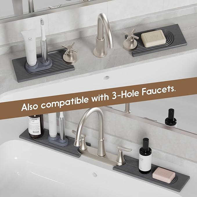 Faucet Mat for Kitchen Sink, Diatomite Quick Drying Tray , 15.8 Inch Kitchen Sink Splash Guard and Bathroom Stone Tray for Counter. Super Absorben.Deep Grey.