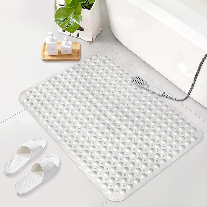 Mofonky Shower Mat Non Slip: 35.4 x 23.6 Inch Extra Large TPE Shower Mats for Inside Shower - Anti Slip Shower Stall Matt with Drain Hole and Suction Cups for Elderly