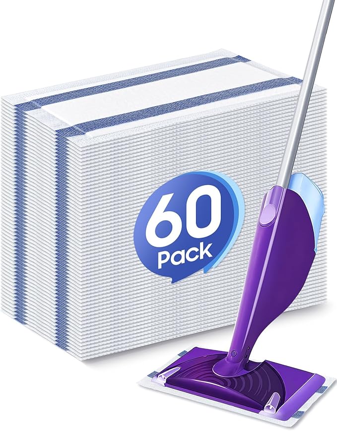 60 Count Disposable Mop Pads Refill for Swiffer WetJet Spray Mop, Wet Jet Mopping Pad Refill for Multi Surface Hardwood Floor Cleaning - Thickness & Absorbent