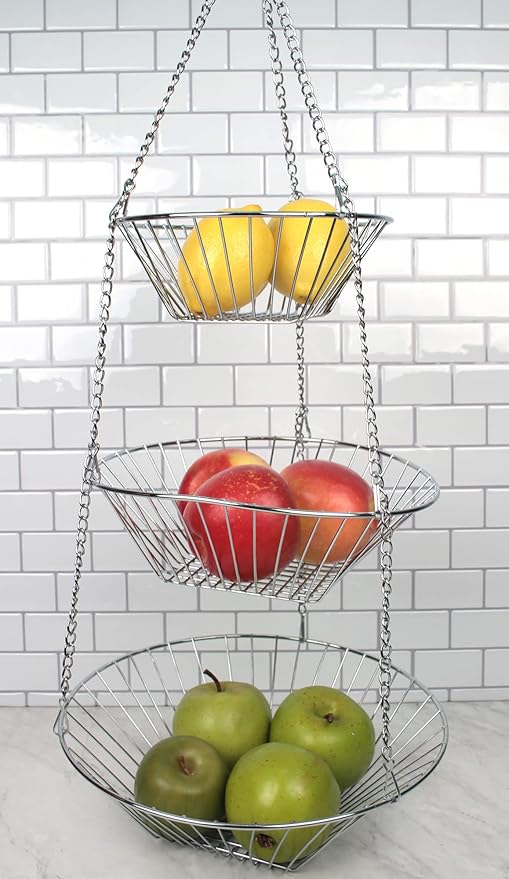 RSVP 30-by-12-Inch 3-Tier Wire Hanging Basket, Chrome