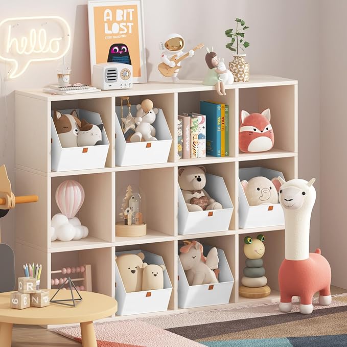 Fabric Closet Storage Cubes - 8 Pack Square Storage Bins with Dual Handles for Clothes, Towels, Toys, Cube Storage Organizers for Bedroom, Nursery, Shelves, Closet, Small Spaces, White