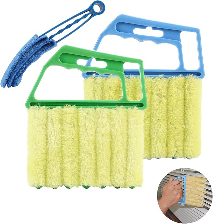 2Pcs Window Venetian 7 Finger Dusting Cleaner Tool and 1Pc Window Blind Duster Brush Hand-Held Window Shutters Venetian Shades Brush Air Conditioner Duster Dirt Cleaner