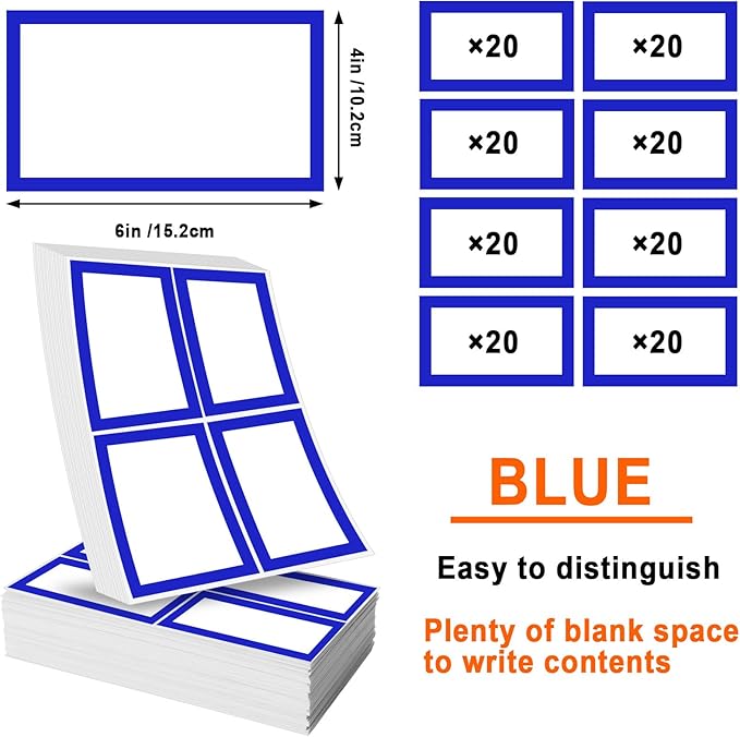 6 x 4 inch Large Moving Labels for Boxes, Blank Moving Boxes Labels Stickers, 160pcs 8 Color Coded Moving Stickers Packing Labels Stickers for Home Organization Projects, Kitchen, Storage Bins, (Blue)