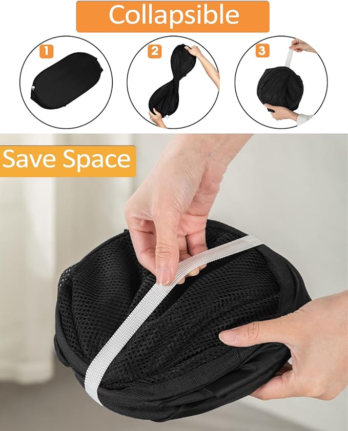 Durable Collapsible Laundry Baskets - Reinforced Mesh Pop Up Laundry Hamper with Pocket, Foldable Dirty Clothes Hamper with Carry Handles for Laundry, Bathroom, Kids Room, Dorm or Travel Pink+Black