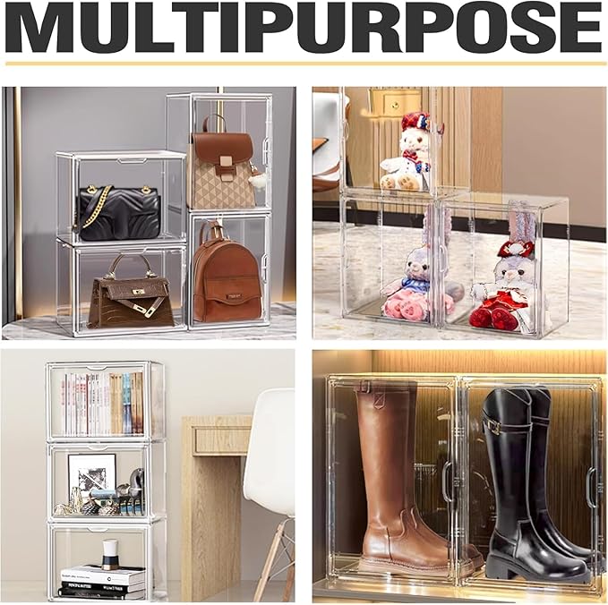 2 Pcs XX-Large Acrylic Shoe Display Case, 15.3'' x 9.8'' x 11.4'' Boot Boxes for Tall Boots Size 15 Sneaker Case Super Large Storage Boxes for Boots, Handbag, Collectibles, Books, Cosmetic