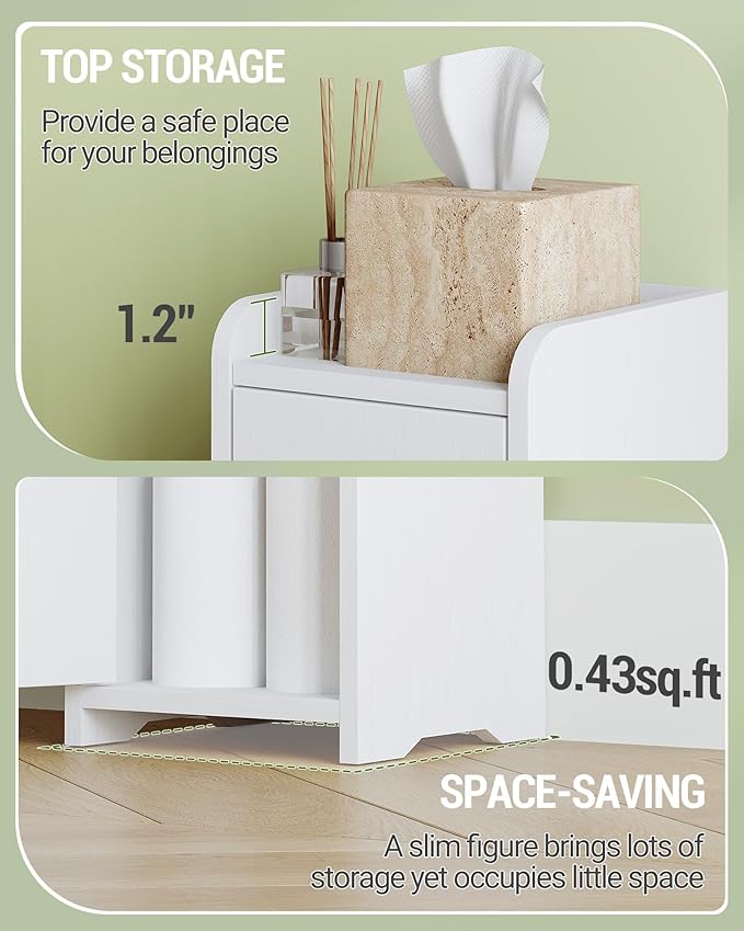 Bathroom Storage Cabinet, Small Corner Floor Cabinet with 2 Doors and Adjustable Shelf, Narrow Toilet Paper Cabinets, Bathroom Organizer for Small Spaces, 7.9" D x 7.9" W x 29.5" H White