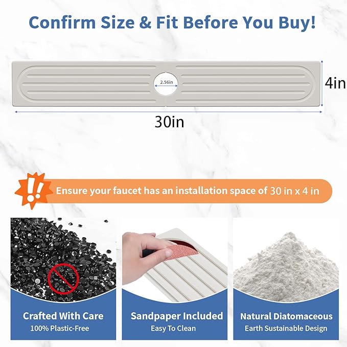 Fast Drying Kitchen Sink Splash Guard, Durable Stone Kitchen Faucet Mat, Water Absorbing Stone Tray for Sink, Diatomite Faucet Mat for Kitchen Sink, Stone Drying Mat for Kitchen and Bathroom Counter