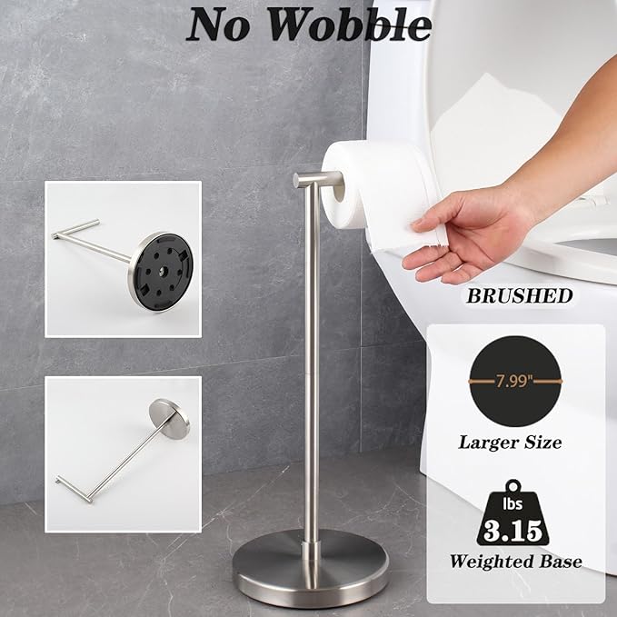 GERZWY Toilet Paper Holder Free Standing SUS 304 Stainless Steel Rustproof Pedestal Lavatory Tissue Roll Holder Floor Stand Storage Modern Brushed Finish DZY002-LS