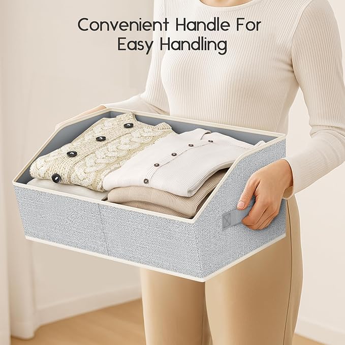 Large Closet Organizers and Storage Bins - 4 Pack Trapezoid Storage Baskets for Shelves, Foldable Fabric Baskets with Handles Ideal for Closet, Basket, Wardrobe and Shelf Storage, Light Grey