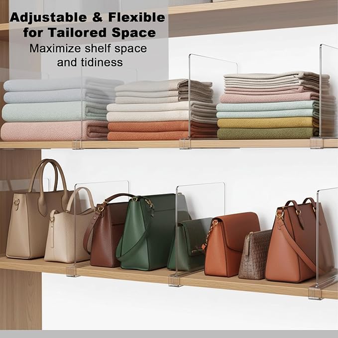 HIGH & SKY 8 Pack Acrylic Shelf Dividers for Closet Organization – Clear Adjustable Closet Shelf Separators for Clothes, Handbags & Towels – Durable Acrylic Shelf Dividers for Neat Shelves & Storage
