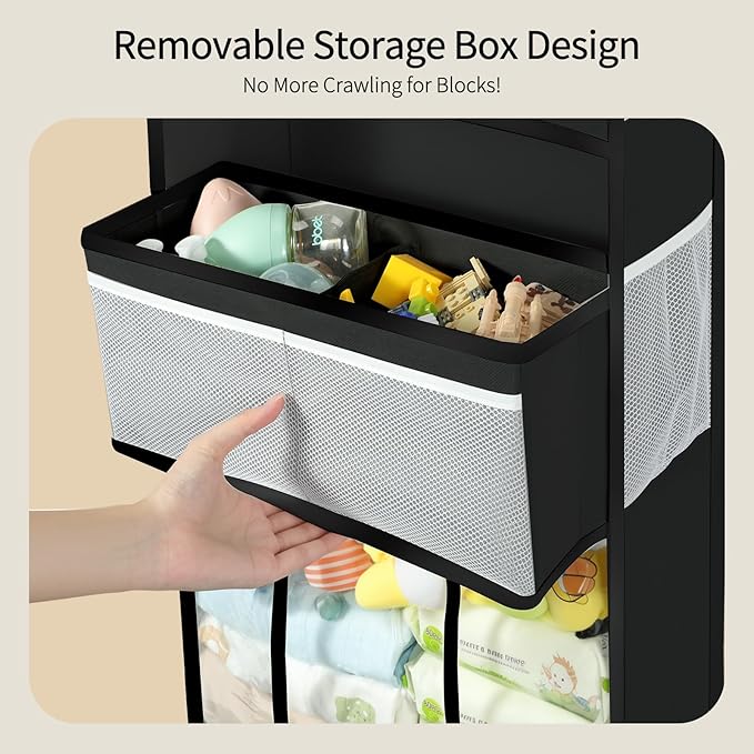 Yecaye 6 Tier Over the Door Organizer with Detachable Bin, Stuffed Animal Storage with Clear PVC Windows, Door Organizer Hanging for Bedroom Nursery Closet Dorm Room Laundry Pantry Bathroom, Black