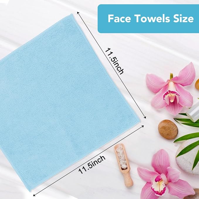 Orighty Washcloths Towels Set 10 Pack, Highly Absorbent and Soft Feel Microfiber Face Cloths, Multi-Purpose Wash Cloths & Hand Towels for Bathroom, Hotel, Spa, and Gym, 11.5x11.5 Inch, Multicolor
