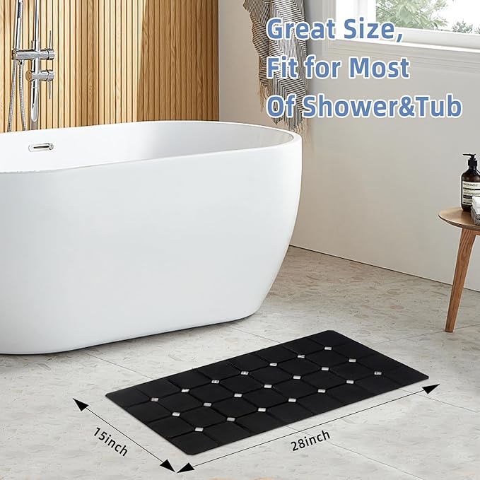 Bathtub Mat 15" x 28" – Non-Slip Foldable Tub Mat with Strong Suction Cups & Large Drain Holes, Durable & Eco-Friendly, for Smooth Surfaces, Ideal for Seniors, Adults, Black