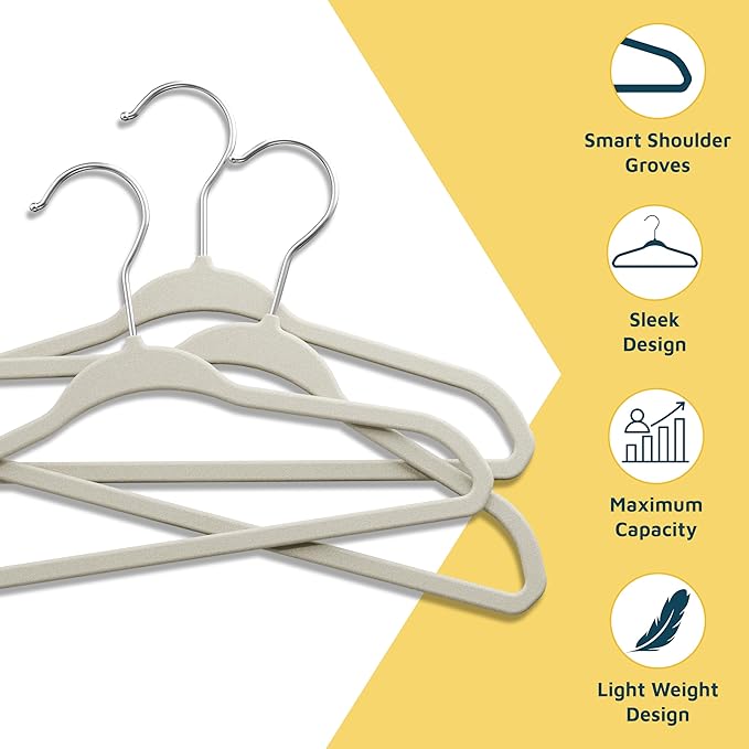 Ivory Velvet Kids Hangers 100 Pack, 10.83" Non-Slip Baby & Toddler Hangers for Clothes, Space-Saving Slim ABS Plastic with 360° Swivel Hook & Notched Shoulders, Up to 10 lb Capacity