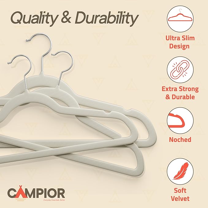 Ivory Velvet Hangers 120 Pack – 360° Swivel Hook, Non-Slip and Space Saving Hangers, Heavy-Duty 11 lbs Weight Capacity - Smooth Velvet Finish for Crease-Free Clothes and Effortless Closet Organization