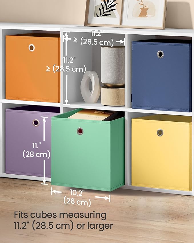 SONGMICS Storage Cubes, Set of 6 Odorless Foldable Storage Boxes, 10.2 x 10.2 x 11 Inches, Closet Organizers for Shelf, Rainbow Storage Bins, Colorful Fabric Bins for Bedroom, Living Room URFB226XA10