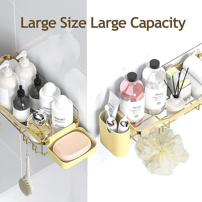 Shower Caddy Adhesive Shower Organizer 8-Pack, Rustproof Stainless Steel Bathroom Shelves, Large Capacity No-Drill Rack Storage Accessories with Soap Dish Toothbrush Holder Hooks