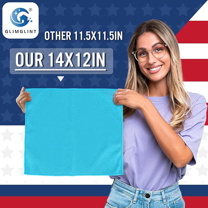 GLIMGLINT Microfiber Cleaning Cloth,150PK Reusable Cleaning Rags,Highly Absorbent Shop Rags Bulk,All-Purpose Car Cleaning Towels for TV Screen, Kitchen, Restaurant, Garage, 14"X12", Multicolor