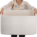 OIAHOMY 75L Large Blanket Basket, Woven Cotton Rope Baskets for Organizing, 22”x17”x12”, Blanket Basket living Room, Bedroom, Nursery, Dog Toy Storage Bins, White