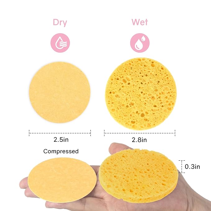 50-Count Compressed Facial Sponges,100% Natural Cellulose Cosmetic Make Up Sponges for Face Daily Facial Cleansing,Exfoliating,Makeup Removal(Yellow)
