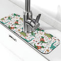 Dinosaur Christmas Happy New Year Kitchen Sink Splash Guard Faucet Mat Super Absorbent Fast Drying Mat Sink Gadgets-Fast Drying Pad Sink Mat For Kitchen Bathroom (15" X 5.5" )