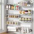 Magnetic Spice Rack for Refrigerator, 9 Pack Magnetic Fridge Shelves W/Adjustable Paper Towel Holder, Hook Rack, Moveable Spice Organizer Shelf for Kitchen Organization and Storage (White)
