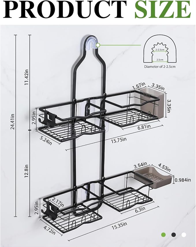Shower Caddy Hanging – Rustproof Shower Organizer Hanging for Inside Shower – Over the Showerhead Rack with Soap Holder & Razor Hooks, No Drilling Bathroom Shower Shelves and Storage, Black
