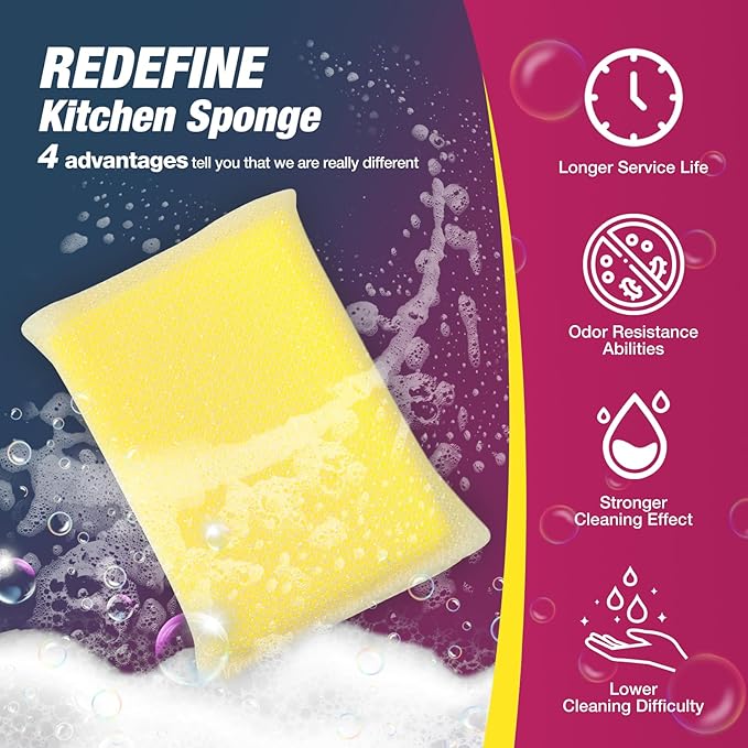 8 Pads Kitchen Sponges All-Purpose Non Scratch Dish Sponge，Multipurpose Used for Cleaning Kitchen Pans, Tableware, and Non Stick Cookware MGLDEM