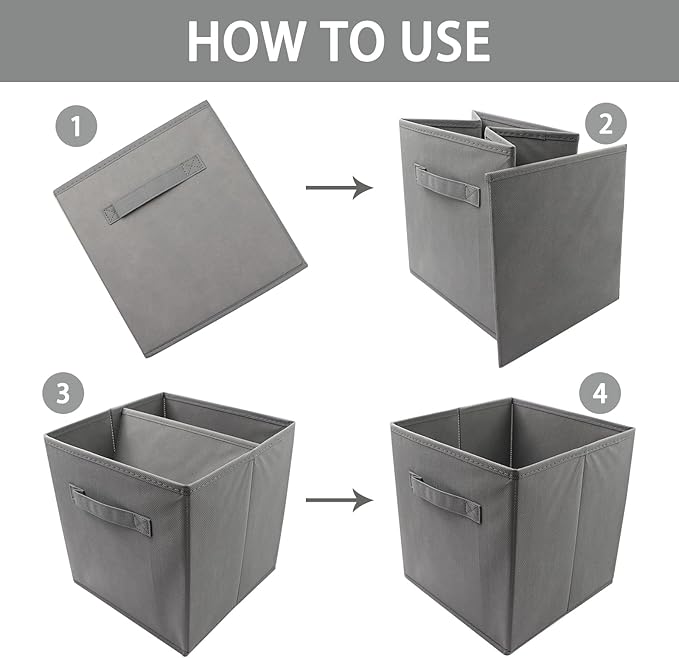 storage bins collapsible storage bins,cube storage organizer (Pack of 6) 9*7.5*7.5inch,For home and office Collapsible Closet Shelf Organizers, Drawer Organizers (Grey)