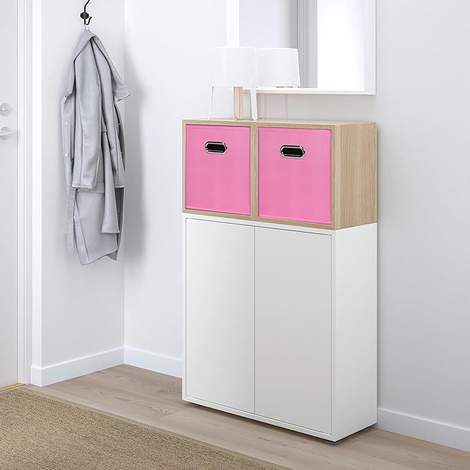 Black Foldable Storage Cubes Bins, Fabric Storage Box Cubes Organizer Baskets with Dual Handles for Home Organizer,Set of 3,(Pink)