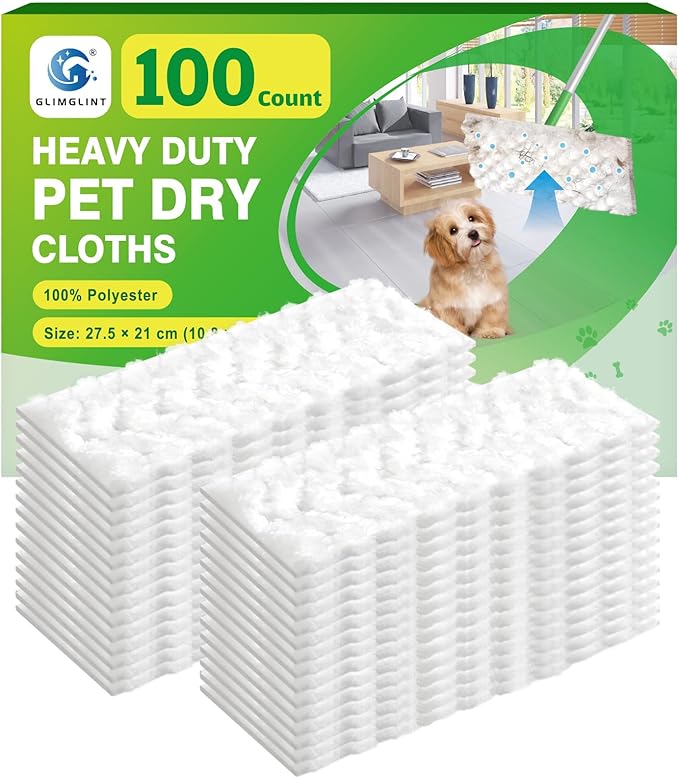 GLIMGLINT Heavy Duty Dry Sweeping Cloths for Floor Cleaning Pet Hair Removal Compatible with Swiffer Sweeper Mop, Mop Pads Refills, Disposable and Unscented, 100 Count