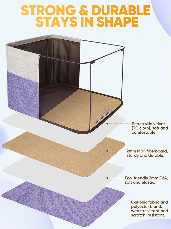 BALEINE 2 Pack Fabric Storage Bins for Shelves, Linen Storage Baskets for Organizing, Decorative Closet Bins for Clothes, Home (Lavender, 17''x13''x10.5'')