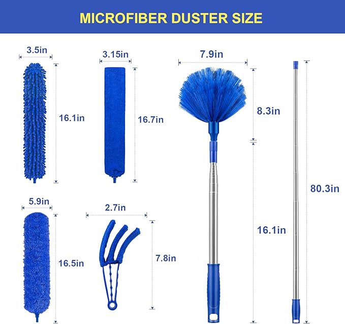 Dusters for Cleaning, Newliton Duster with Extension Pole Microfiber Ceiling Fan Cobweb Duster, Long Duster for High Ceilings Wall Refrigerator Appliance Baseboard Home Furniture Blinds