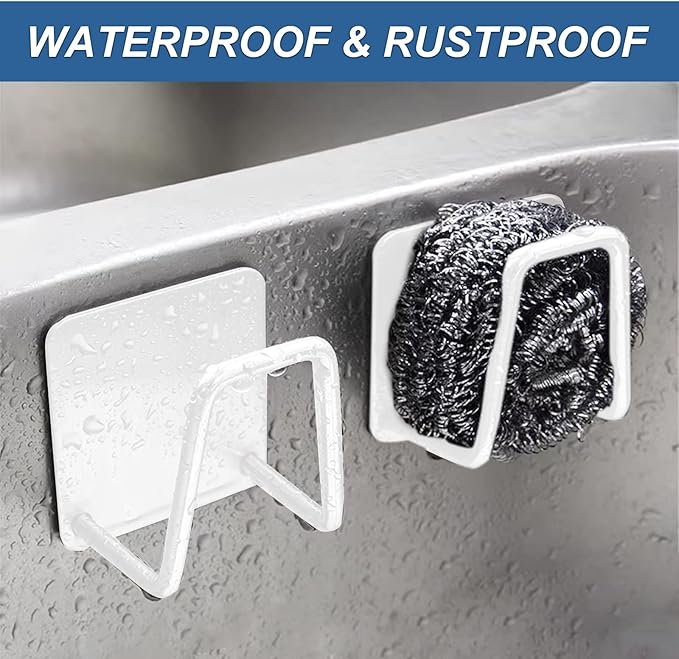Sponge Holder for Kitchen Sink Caddy, Strong Adhesive Sponge Holder for Sink Counter, Dish Sponge and Brush Holder, Premium SUS304 Stainless Steel Rust Proof Waterproof-White(2 Pack)