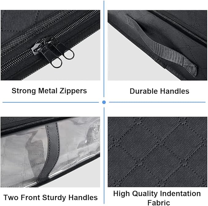 Under Bed Storage Containers, 4-Pack Large Underbed Storage Bags Organizer, Thick Fabric Storage Bins with Clear Window and Handles for Blanket, Comforter, Bedding, Clothes, Black